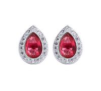Jewelco London Rhodium Silver Red Pear CZ Tears of Joy Stud Earrings - AES223R