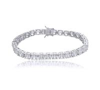 Jewelco London Rhodium Silver Round CZ 25 Carats 4-Claw 6mm Tennis Bracelet ½oz