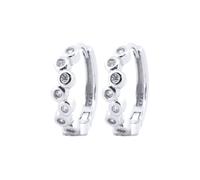 Jewelco London Rhodium Silver Round CZ Bubble Bezel Zig Zag Wavy Eternity Hoop Earrings