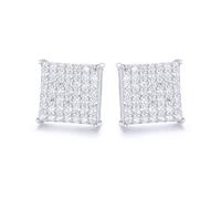 Jewelco London Rhodium Silver Round CZ Encrusted Square Stage Stud Earrings - AES169