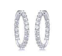 Jewelco London Rhodium Silver Round CZ Inside Out Eternity Hoop Earrings 22mm - AER148