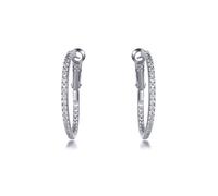 Jewelco London Rhodium Silver Round CZ Inside Out Pave Eternity Hoop Earrings 31mm - AER149