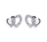 Jewelco London Rhodium Silver Round CZ Lil n Large Entangled Love Hearts Stud Earrings - AES183
