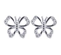 Jewelco London Rhodium Silver Round CZ Majestic Butterfly Stud Earrings - AES207