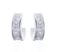 Jewelco London Rhodium Silver White Princess CZ Channel Set Eternity Half Hoop Stud Earrings