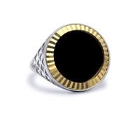 (X) Jewelco London 925 Sterling Silver Basket Half Sovereign Coin Mount Ring - 9ct Gold Fluted Bezel & Onyx - XRN168-H
