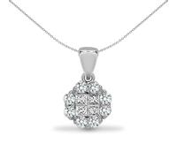 Jewelco London Solid 18ct White Gold Pave Set Princess G SI1 0.3ct Diamond Clover Window Cluster Pendant - 18P297-030