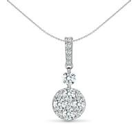 Jewelco London Solid 18ct White Gold Pave Set Round G SI 0.47ct Diamond Disco Cluster Drop Pendant - 18P313