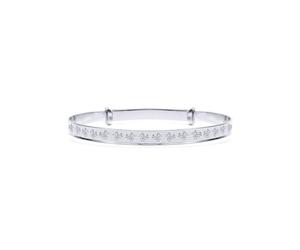 Jewelco London Solid 925 Sterling Silver Nursery Teddy Bear Pattern 3mm Expanding Baby Bangle Bracelet