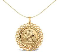 Jewelco London Solid 9ct Gold Loop Spiral Frame St George & Dragon Medallion Pendant (Full Sov Size) - JSP008-F-SG
