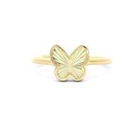 Jewelco London Solid 9ct Gold Magic Rainbow Spectrum Fluted Starburst Butterfly Charm Ring - Size O