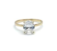 Jewelco London Solid 9ct Gold White Oval CZ Minimalist Solitaire Travel & Proposal Ring 7x9mm 2.00CTS