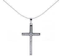 Jewelco London Solid 9ct White Gold Cubic Zirconia Art Deco Outline Channel Set Cross Pendant