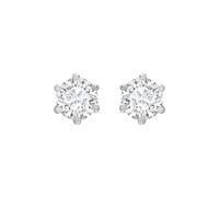 Jewelco London Solid 9ct White Gold White Round Brilliant CZ 6 Claw Solitaire Heavy Weight Stud Earrings, 5mm 1 Carat - JES177