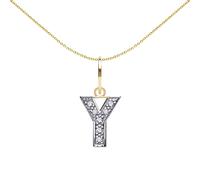 Jewelco London Solid 9ct Yellow and White Gold Cubic Zirconia 10mm San Serif Block Font Initial Charm Pendant, Letter Y - JIN021-Y