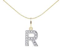 Jewelco London Solid 9ct Yellow and White Gold Cubic Zirconia 10mm San Serif Block Font Initial Charm Pendant, Letter R - JIN021-R