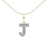 Jewelco London Solid 9ct Yellow and White Gold Cubic Zirconia 10mm San Serif Block Font Initial Charm Pendant, Letter J - JIN021-J