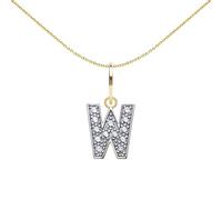 Jewelco London Solid 9ct Yellow and White Gold Cubic Zirconia 10mm San Serif Block Font Initial Charm Pendant, Letter W - JIN021-W