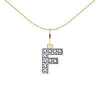 Jewelco London Solid 9ct Yellow and White Gold Cubic Zirconia 10mm San Serif Block Font Initial Charm Pendant, Letter F - JIN021-F
