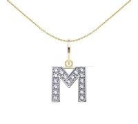 Jewelco London Solid 9ct Yellow and White Gold Cubic Zirconia 10mm San Serif Block Font Initial Charm Pendant, Letter M - JIN021-M