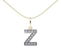 Jewelco London Solid 9ct Yellow and White Gold Cubic Zirconia 10mm San Serif Block Font Initial Charm Pendant, Letter Z - JIN021-Z