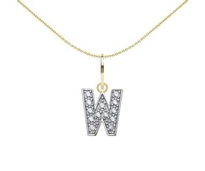 Jewelco London Solid 9ct Yellow and White Gold Cubic Zirconia 10mm San Serif Block Font Initial Charm Pendant, Letter W - JIN021-W