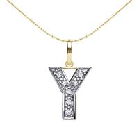 Jewelco London Solid 9ct Yellow and White Gold Cubic Zirconia 15mm San Serif Block Font Initial Charm Pendant, Letter Y - JIN022-Y