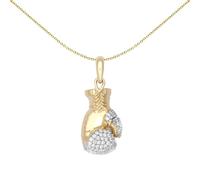 Jewelco London Solid 9ct Yellow and White Gold White Round Brilliant Cubic Zirconia Realistic 3D Single Boxing Glove Novelty Pendant, Small - JPD594