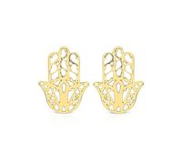 Jewelco London Solid 9ct Yellow Gold Hamsa 5 Hand Filigree Stud Earrings, 8mm - 1-55-9449