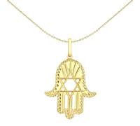Jewelco London Solid 9ct Yellow Gold Hamsa 5 Hand Magen David Star Diamond-cut Charm Pendant