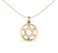 Jewelco London Solid 9ct Yellow Gold Magen David Star Barked Ring Charm Pendant - JPD381