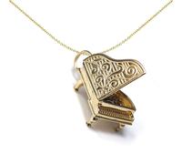 Jewelco London Solid 9ct Yellow Gold Open Grand Piano Charm Pendant - JPD294
