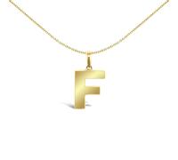 Jewelco London Solid 9ct Yellow Gold Polished Block Identity Initial Charm Pendant Letter F - JIN018-F