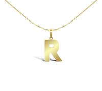 Jewelco London Solid 9ct Yellow Gold Polished Block Identity Initial Charm Pendant Letter R - JIN018-R