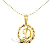 Jewelco London Solid 9ct Yellow Gold Rope Identity Initial Charm Pendant Letter D