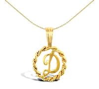 Jewelco London Solid 9ct Yellow Gold Rope Identity Initial Charm Pendant Letter D - JIN001-D