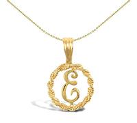 Jewelco London Solid 9ct Yellow Gold Rope Identity Initial Charm Pendant Letter E