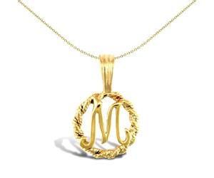 Jewelco London Solid 9ct Yellow Gold Rope Identity Initial Charm Pendant Letter M