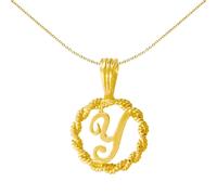 Jewelco London Solid 9ct Yellow Gold Rope Identity Initial Charm Pendant Letter Y - JIN001-Y