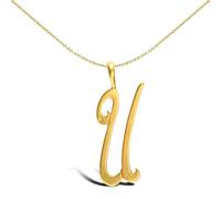 Jewelco London Solid 9ct Yellow Gold Script Identity Initial Pendant Letter U - JIN002-U