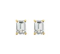 Jewelco London Solid 9ct Yellow Gold White Emerald Cut CZ 4 Claw Solitaire Heavy Weight Stud Earrings, 7x5mm 1 Carat - JES129