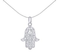 Jewelco London Solid Rhodium Plated Sterling Silver Hamsa 5 Hand Filigree Scrolls Charm Pendant - 8-64-3091