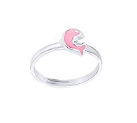 Jewelco London Solid Sterling Silver Baby Pink Enamel Dolphin Expanding Ring, Sizes H-T - 8-80-1881