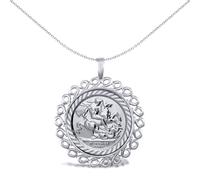 Jewelco London Solid Sterling Silver Loop Spiral Frame St George & Dragon Medallion Pendant (Half Sov Size)