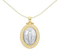 Jewelco London Sterling Silver 2 Tone Y&W, CZ Miraculous Madonna Pendant