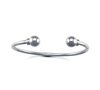 Jewelco London Sterling Silver 3.5mm Wire Collared Bead Torque Bangle Bracelet - ABG055