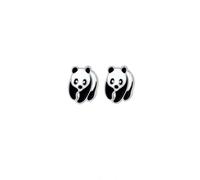 Jewelco London Sterling Silver Black White Enamel Panda Stud Earrings 11mm - 8-55-9483