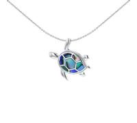 Jewelco London Sterling Silver Blue Hexagon Pāua Shell & Cubic Zirconia Turtle Power Glider Slider Charm Pendant