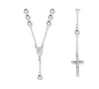 Jewelco London Sterling Silver Catholic Crucifix Cross Faceted Disco Ball Rosary Beads Necklace 7mm 28 inch - SBB004-28