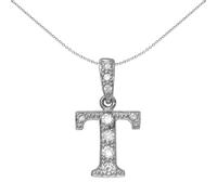 Jewelco London Sterling Silver Cubic Zirconia Letter T Initial Pendant Necklace - GIN2-T